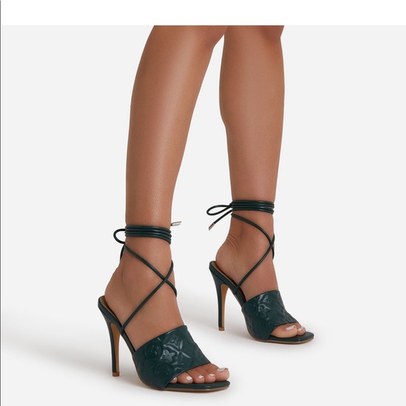 Lace up printed detail strap square toe 4.5” heels - Picture 11 of 13